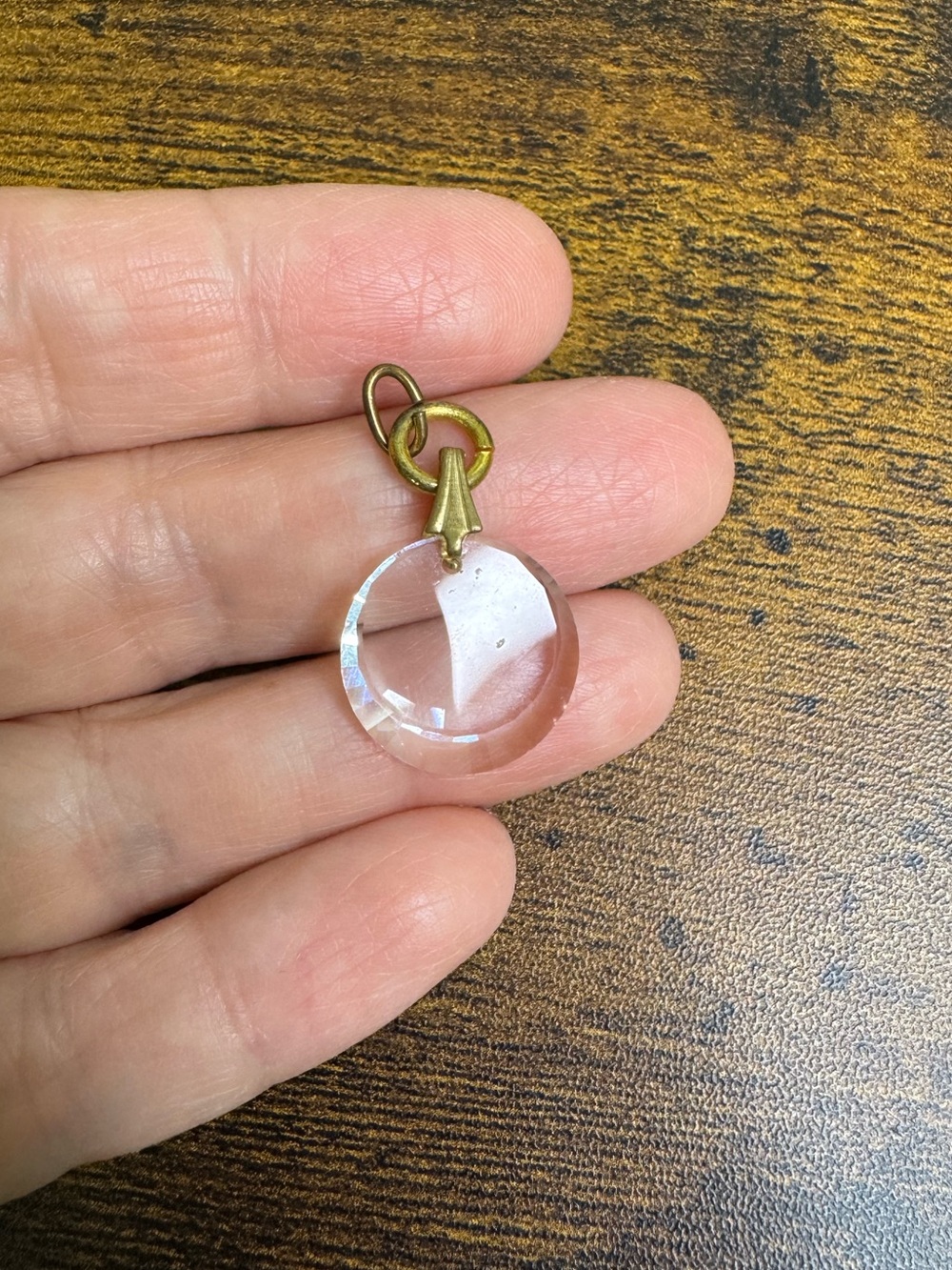 4/$20 Clear Crystal Glass Lens Pendant with Brass Bail - Women Jewelry